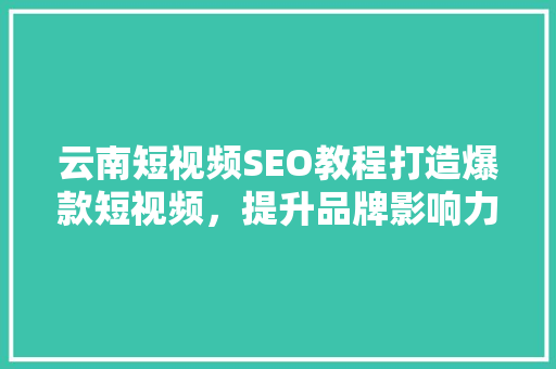 云南短视频SEO教程打造爆款短视频，提升品牌影响力