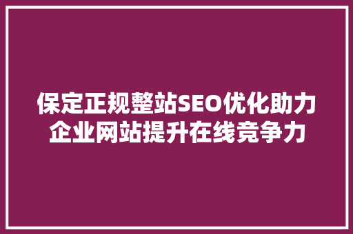 保定正规整站SEO优化助力企业网站提升在线竞争力