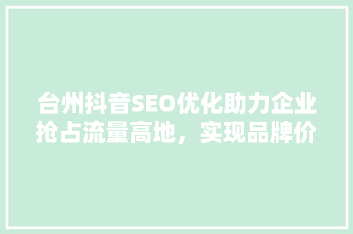 台州抖音SEO优化助力企业抢占流量高地，实现品牌价值飞跃
