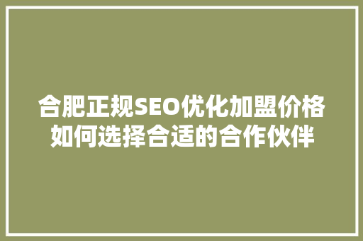 合肥正规SEO优化加盟价格如何选择合适的合作伙伴