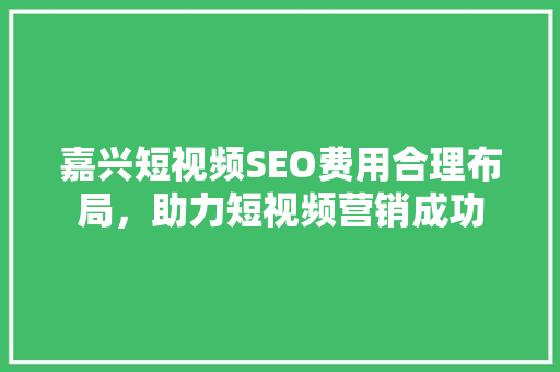嘉兴短视频SEO费用合理布局，助力短视频营销成功