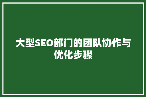 大型SEO部门的团队协作与优化步骤