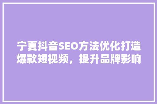 宁夏抖音SEO方法优化打造爆款短视频，提升品牌影响力