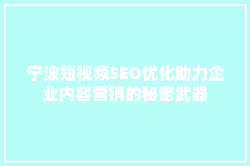 宁波短视频SEO优化助力企业内容营销的秘密武器