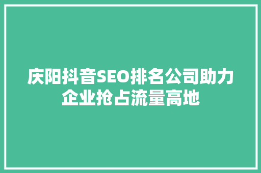 庆阳抖音SEO排名公司助力企业抢占流量高地