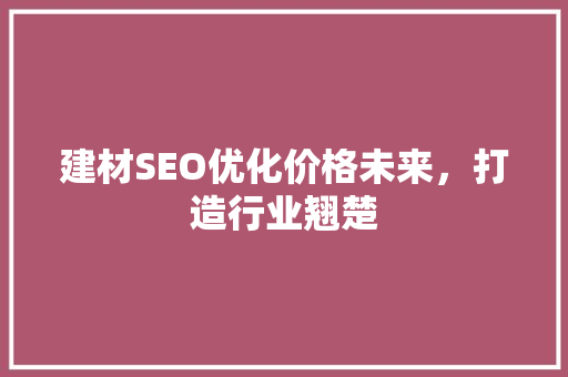 建材SEO优化价格未来，打造行业翘楚