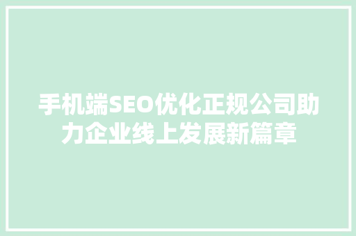 手机端SEO优化正规公司助力企业线上发展新篇章