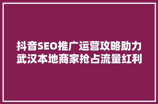抖音SEO推广运营攻略助力武汉本地商家抢占流量红利