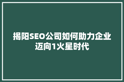 揭阳SEO公司如何助力企业迈向1火星时代
