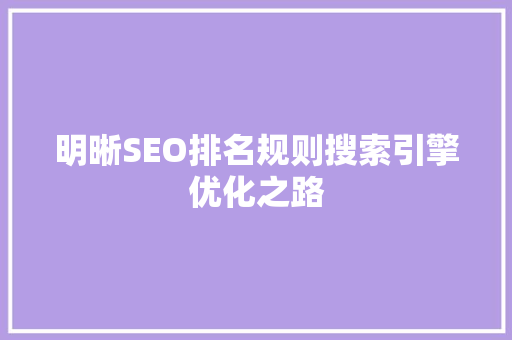 明晰SEO排名规则搜索引擎优化之路