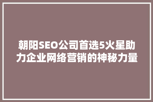 朝阳SEO公司首选5火星助力企业网络营销的神秘力量