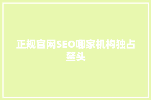 正规官网SEO哪家机构独占鳌头
