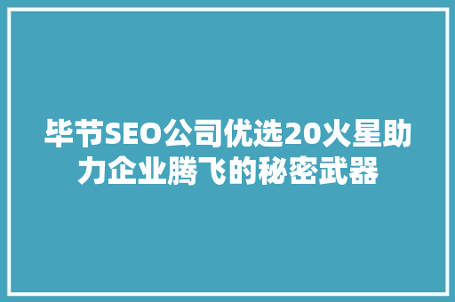 毕节SEO公司优选20火星助力企业腾飞的秘密武器