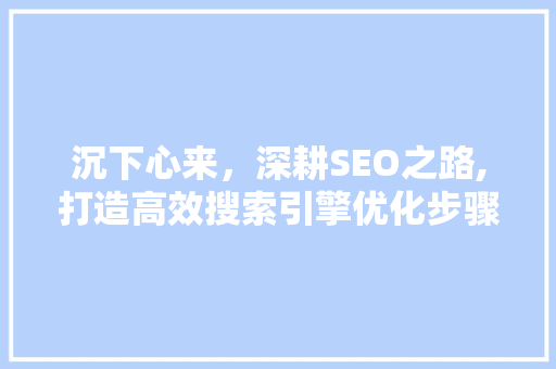 沉下心来，深耕SEO之路,打造高效搜索引擎优化步骤