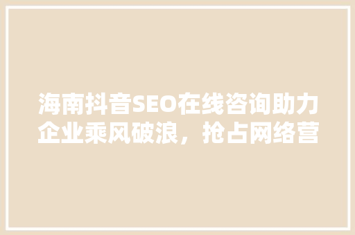 海南抖音SEO在线咨询助力企业乘风破浪，抢占网络营销高地