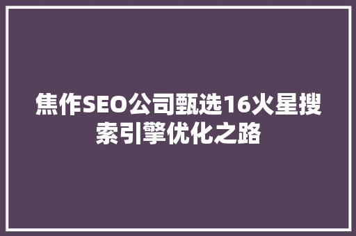 焦作SEO公司甄选16火星搜索引擎优化之路