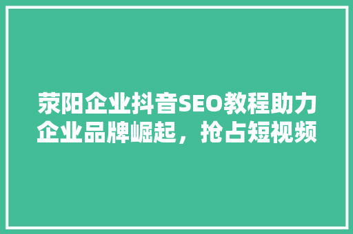 荥阳企业抖音SEO教程助力企业品牌崛起，抢占短视频流量高地