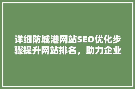 详细防城港网站SEO优化步骤提升网站排名，助力企业腾飞