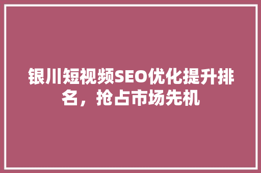 银川短视频SEO优化提升排名，抢占市场先机
