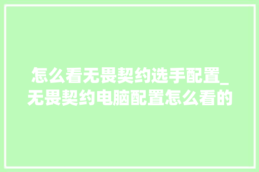 怎么看无畏契约选手配置_无畏契约电脑配置怎么看的