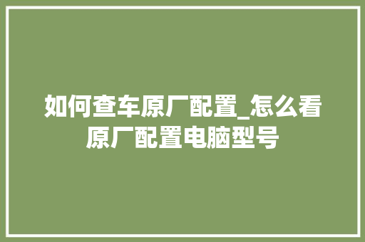 如何查车原厂配置_怎么看原厂配置电脑型号