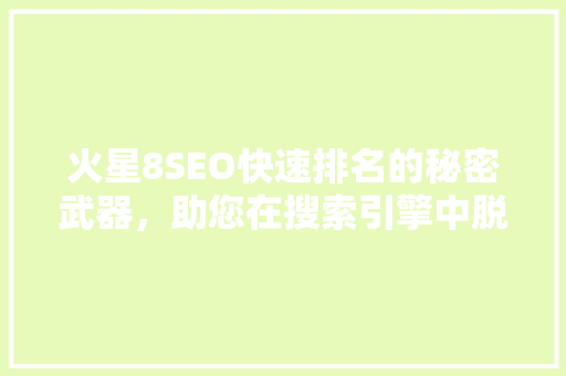 火星8SEO快速排名的秘密武器，助您在搜索引擎中脱颖而出