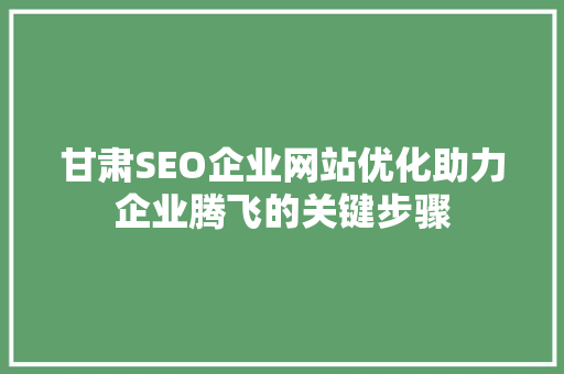 甘肃SEO企业网站优化助力企业腾飞的关键步骤 甘肃SEO企业网站优化助力企业腾飞的关键步骤