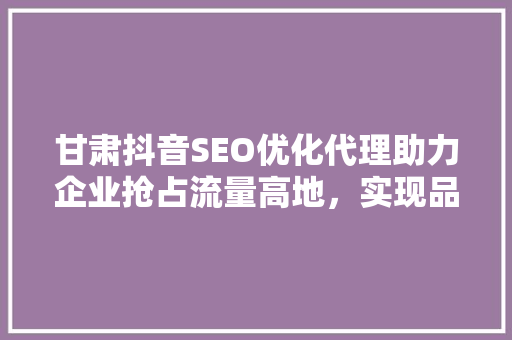 甘肃抖音SEO优化代理助力企业抢占流量高地，实现品牌价值最大化