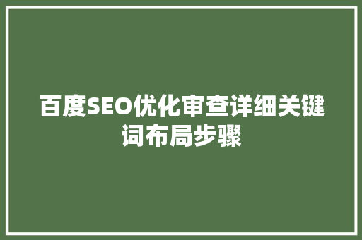 百度SEO优化审查详细关键词布局步骤