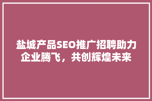 盐城产品SEO推广招聘助力企业腾飞，共创辉煌未来