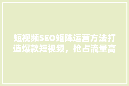 短视频SEO矩阵运营方法打造爆款短视频，抢占流量高地