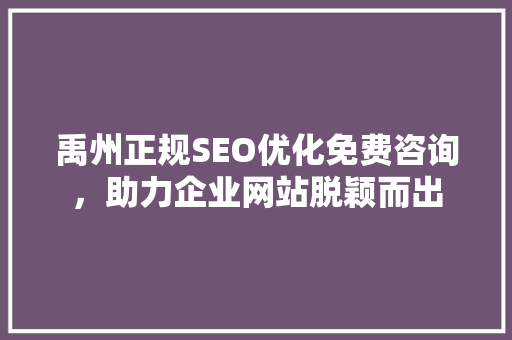 禹州正规SEO优化免费咨询，助力企业网站脱颖而出