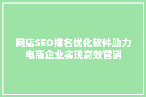 网店SEO排名优化软件助力电商企业实现高效营销