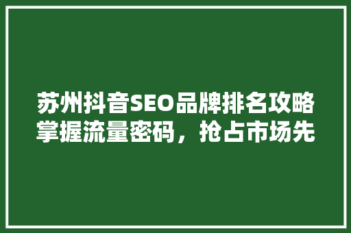 苏州抖音SEO品牌排名攻略掌握流量密码，抢占市场先机