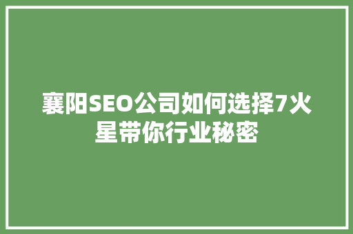 襄阳SEO公司如何选择7火星带你行业秘密