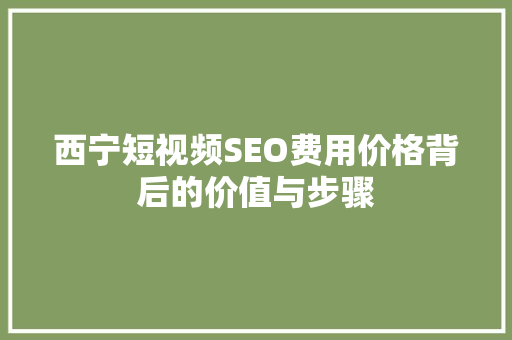 西宁短视频SEO费用价格背后的价值与步骤