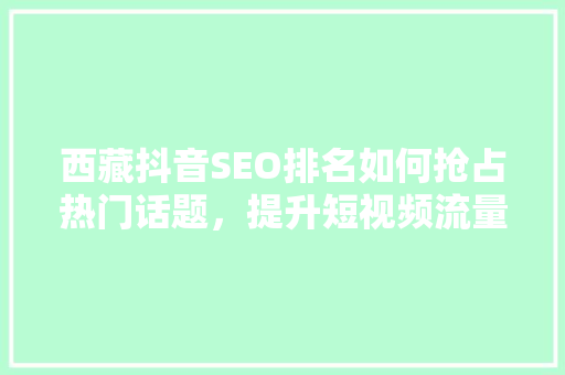 西藏抖音SEO排名如何抢占热门话题，提升短视频流量