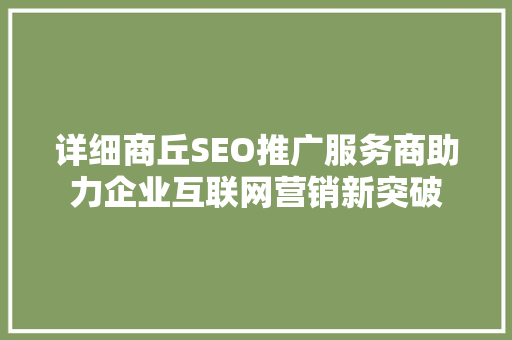 详细商丘SEO推广服务商助力企业互联网营销新突破