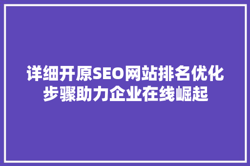 详细开原SEO网站排名优化步骤助力企业在线崛起