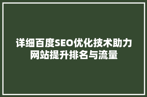 详细百度SEO优化技术助力网站提升排名与流量 电脑配置