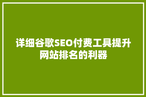 详细谷歌SEO付费工具提升网站排名的利器