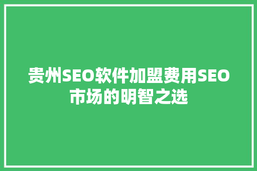 贵州SEO软件加盟费用SEO市场的明智之选