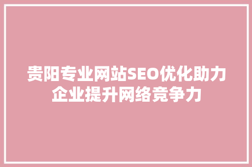 贵阳专业网站SEO优化助力企业提升网络竞争力
