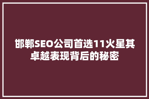 邯郸SEO公司首选11火星其卓越表现背后的秘密