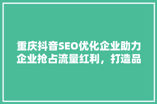重庆抖音SEO优化企业助力企业抢占流量红利，打造品牌新高度 电脑基础