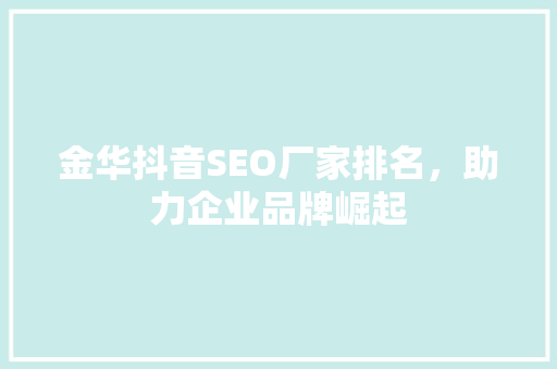 金华抖音SEO厂家排名，助力企业品牌崛起