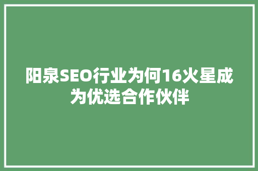 阳泉SEO行业为何16火星成为优选合作伙伴