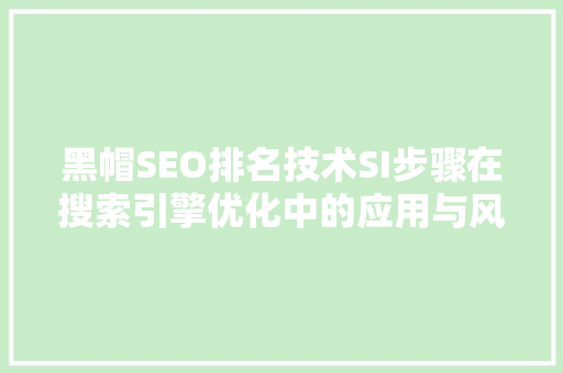 黑帽SEO排名技术SI步骤在搜索引擎优化中的应用与风险