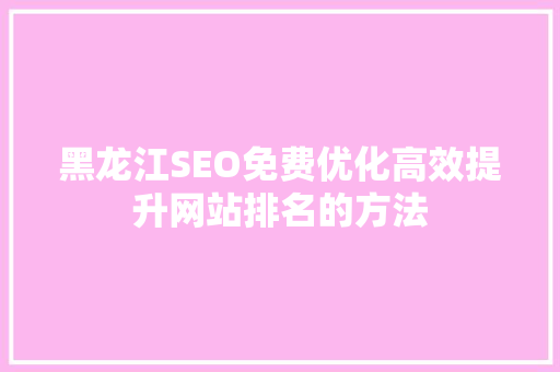 黑龙江SEO免费优化高效提升网站排名的方法
