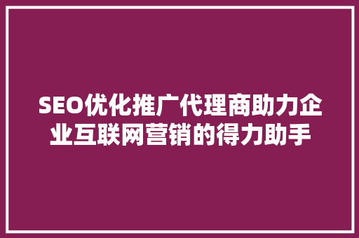 SEO优化推广代理商助力企业互联网营销的得力助手